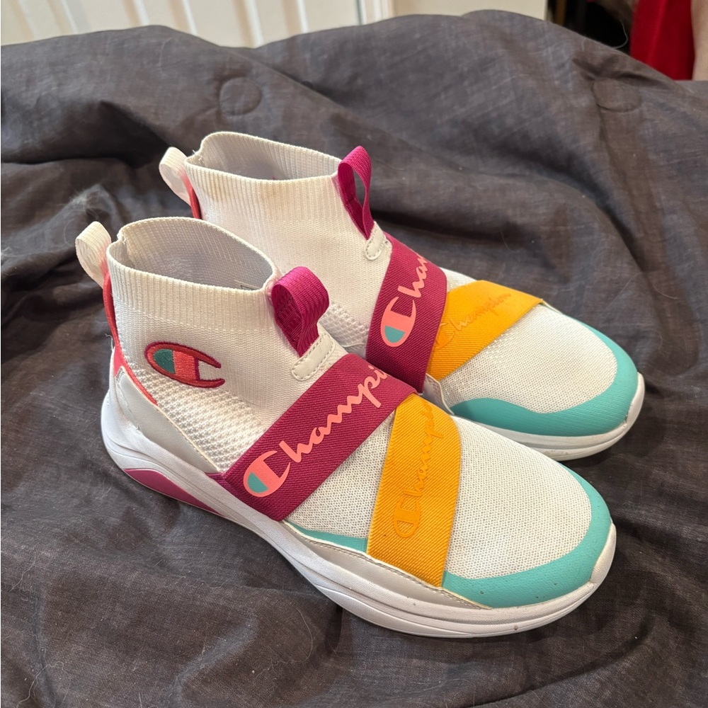 Champion White and Pink Sneakers with Velcro Closure